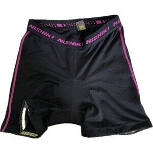Nishiki Womens Padded Cycling Shorts Medium Black Pink Bike 5" Inseam